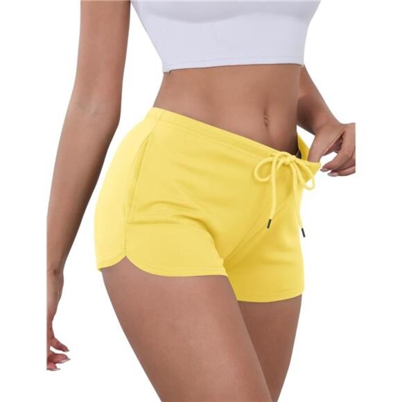 Women Comfy Workout Athletic Dolphin Shorts Lemon Yellow - Picture 1 of 5